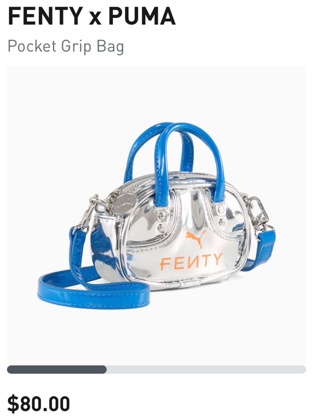PUMA FENTY Metallic Silver Mini Bag with Blue Strap